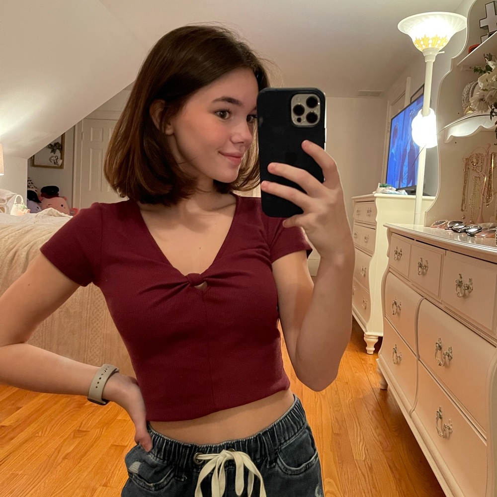 Bozzolo Maroon Crop Top, with Knot on Chest